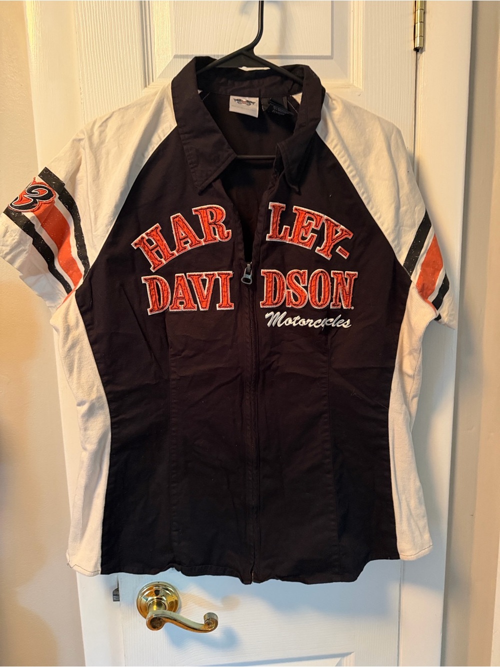 Harley-Davidson Black, White & Orange Zip Front Women's Racing Polo